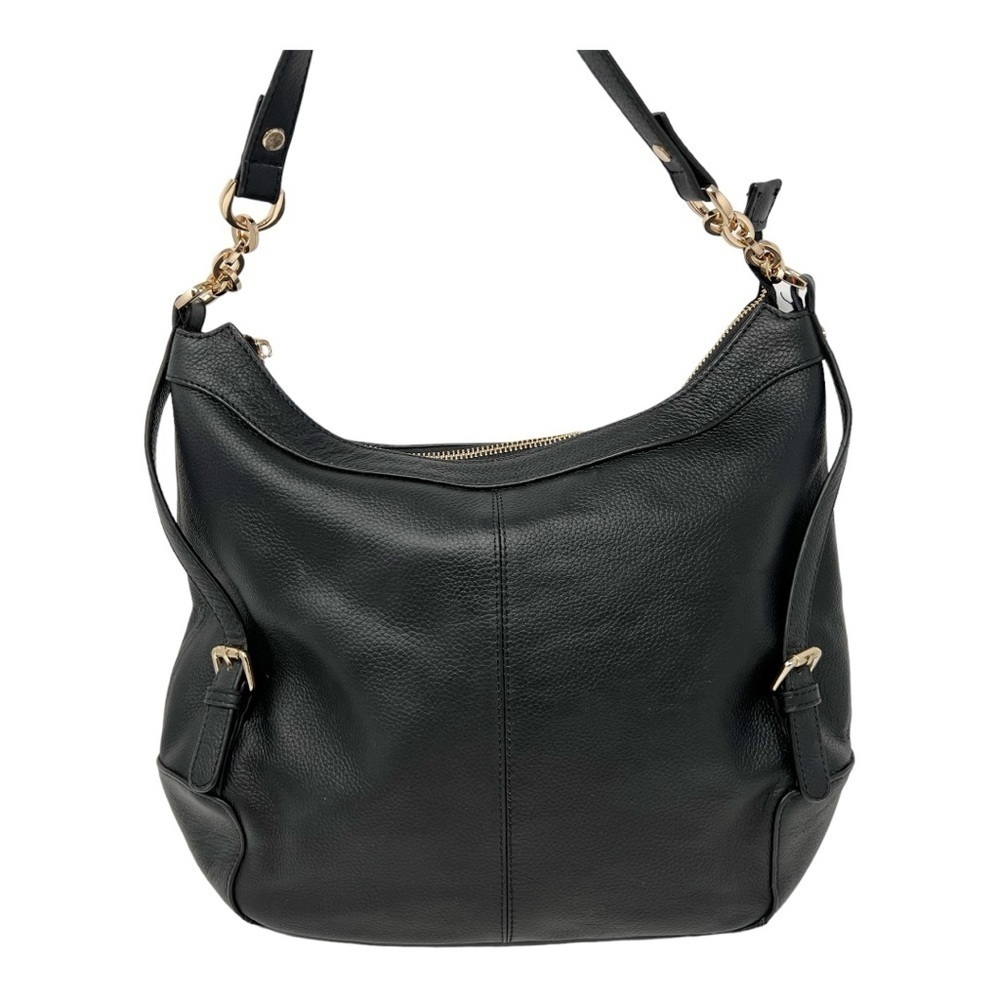 Ora Delphine Shoulder Bag Black Pebble Leather Gold Hardware